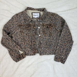 Between‎ Us Womens Brown Black Retro Long Sleeve Cropped Jean Jacket Size Medium